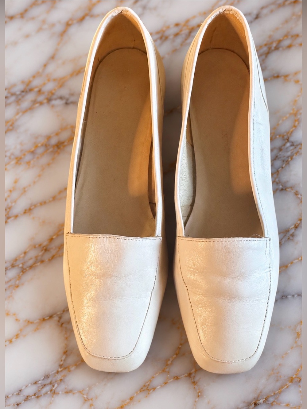 Enzo Angiolini Cream Leather Square Toe Loafers 7M